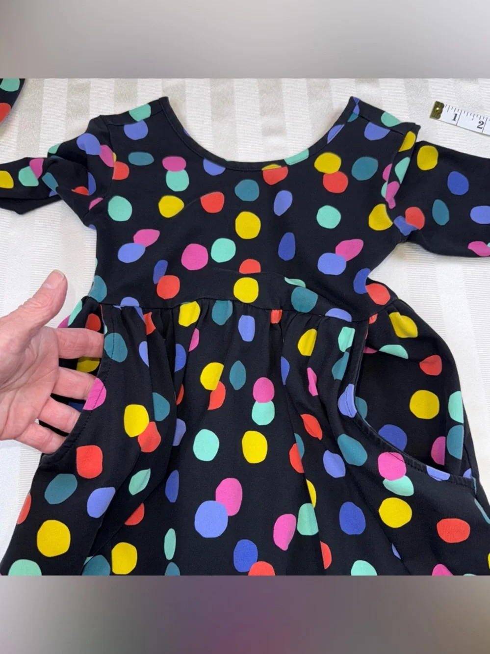Hannah Anderson Black Polka Dotted Swing Dress Size 6-7 Pockets